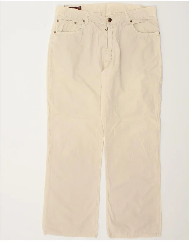 MARLBORO CLASSICS Mens Straight Casual Trousers W38 L32 Beige Cotton High Waist Slim Fit Ankle Length High Waist Slim Fit Ankle Length