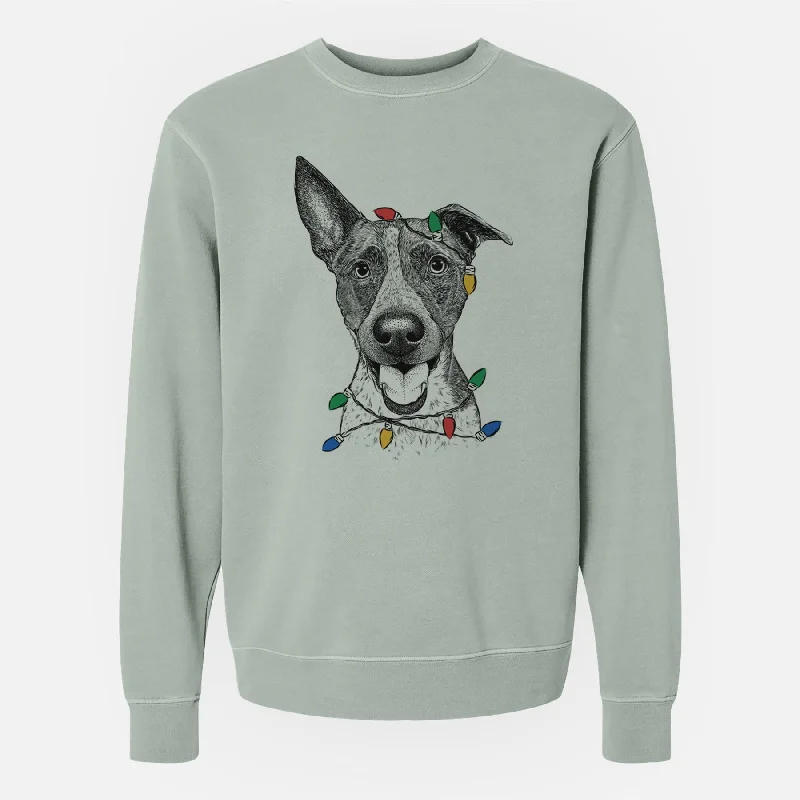 Christmas Lights Amigo the Heeler Mix - Unisex Pigment Dyed Crew Sweatshirt Hoodie with V-Neck Classic Versatile Hoodie with V-Neck Classic Versatile