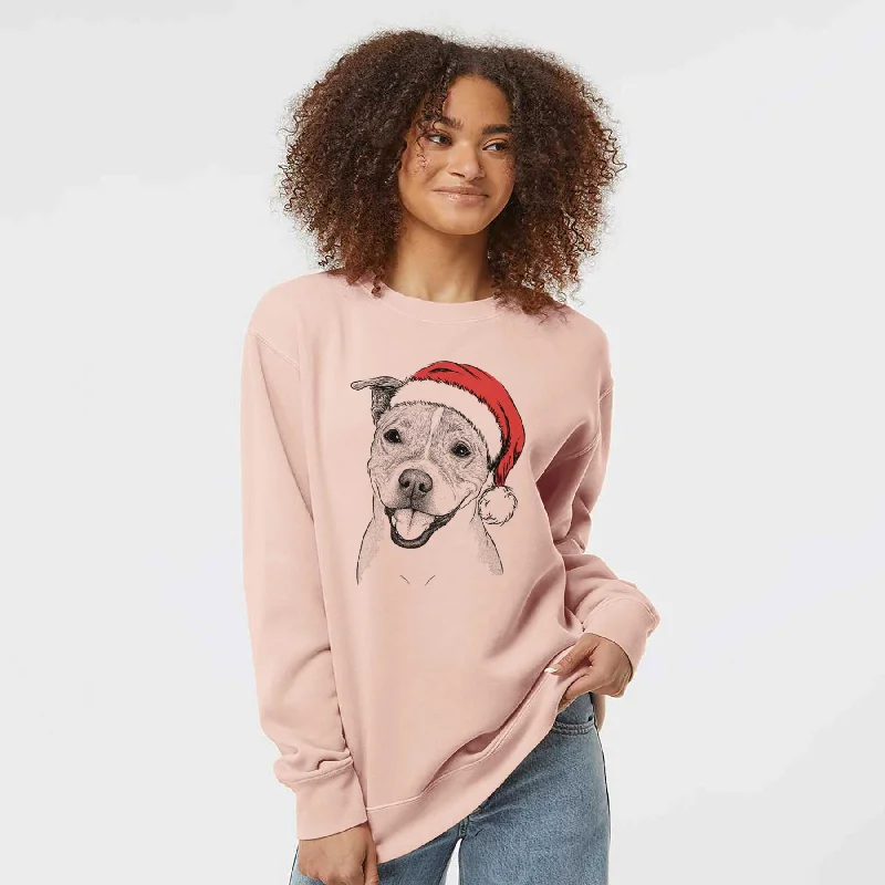 Santa BrookLyn the Staffordshire Bull Terrier - Unisex Pigment Dyed Crew Sweatshirt Hoodie with Hem Ribbing Snug Secure Hoodie with Hem Ribbing Snug Secure