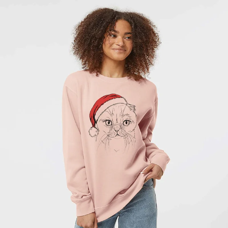 Santa Lina the Exotic Fold Cat - Unisex Pigment Dyed Crew Sweatshirt Hoodie with Oversized Fit Loose Comfortable Hoodie with Oversized Fit Loose Comfortable