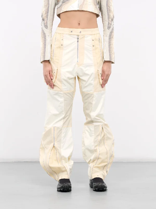 Nylon Tech Check Trousers (12002-CREAM) Trousers Handmade Artisanal Trousers Handmade Artisanal