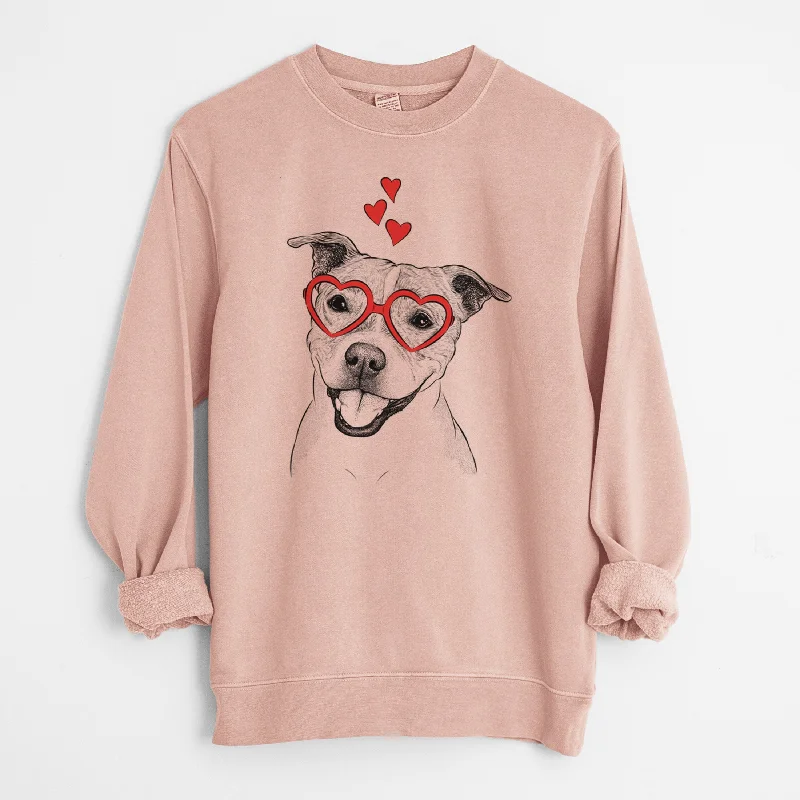 Valentine BrookLyn the Staffordshire Bull Terrier - Unisex Pigment Dyed Crew Sweatshirt Hoodie with Back Slit Movement Comfort Hoodie with Back Slit Movement Comfort