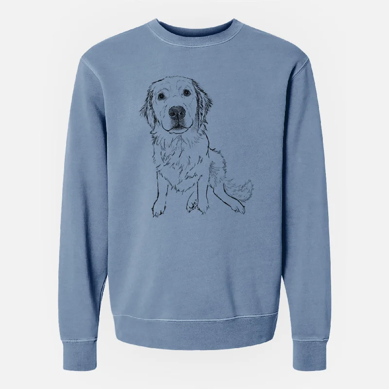 Doodled Autumn the Golden Retriever Puppy - Unisex Pigment Dyed Crew Sweatshirt Hoodie Dress Longline Feminine Hoodie Dress Longline Feminine