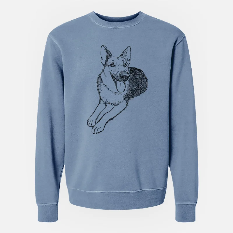 Doodled Ace the German Shepherd - Unisex Pigment Dyed Crew Sweatshirt Hoodie with Exposed Zipper Edgy Industrial Hoodie with Exposed Zipper Edgy Industrial