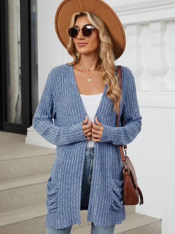Pocketed Open Front Long Sleeve Cardigan Asymmetrical,ymmetric Pencil Cardigan Asymmetrical,ymmetric Pencil Cardigan