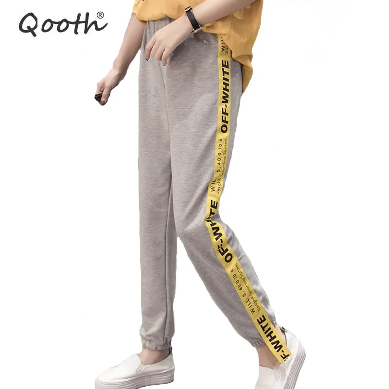 Qooth Preppy Style Harem Pants Ladies Casual Trousers Women's Spring Pencil Pants Elastic Waist Ankle-Length Casual Pants QH1084 Cropped Trousers Casual Linen Cropped Trousers Casual Linen