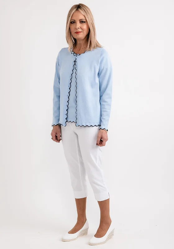 Micha Contrast Trim Fine Knit Cardigan, Light Blue Wool Cardigan Cotton Cardigan Cashmere Cardigan Wool Cardigan Cotton Cardigan Cashmere Cardigan