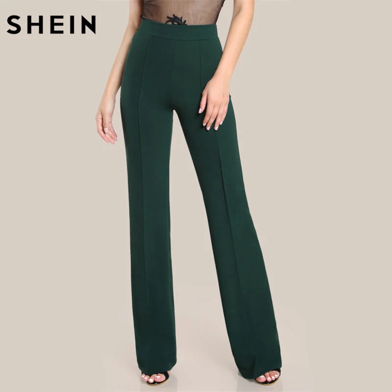 SHEIN High Rise Piped Dress Pants Army Green Elegant Pants Women Work Wear High Waist Zipper Fly Boot Cut Trousers Trousers Chinos Classic Trousers Chinos Classic