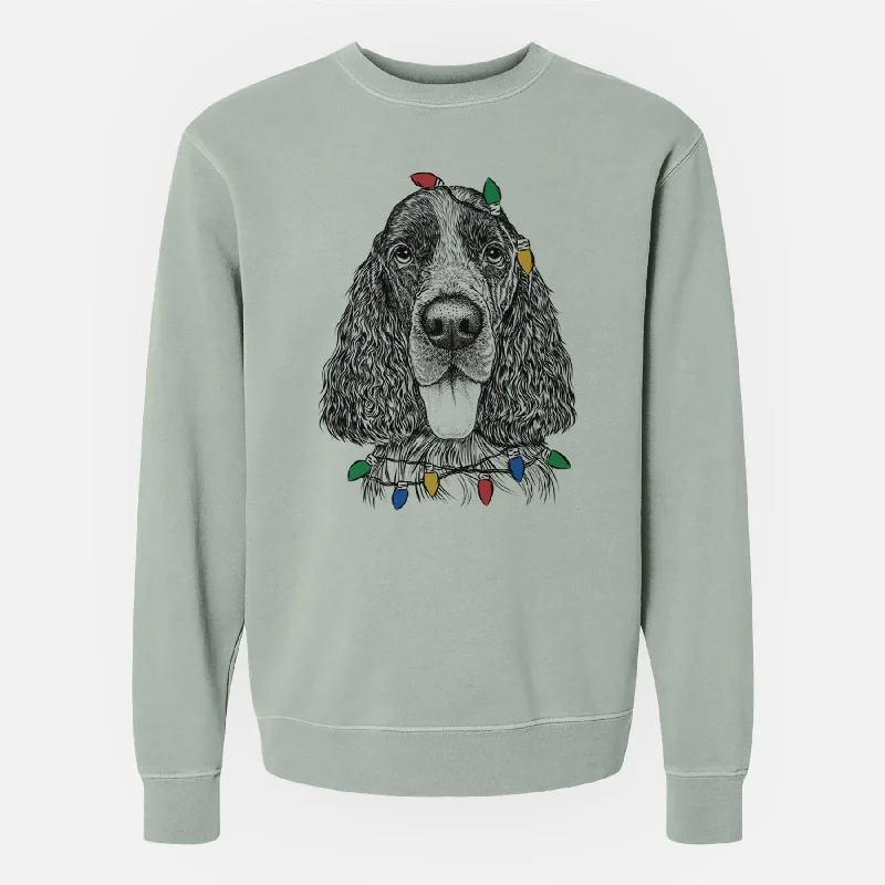 Christmas Lights Duke the English Springer Spaniel - Unisex Pigment Dyed Crew Sweatshirt Hoodie with Set-In Sleeves Structured Classic Hoodie with Set-In Sleeves Structured Classic