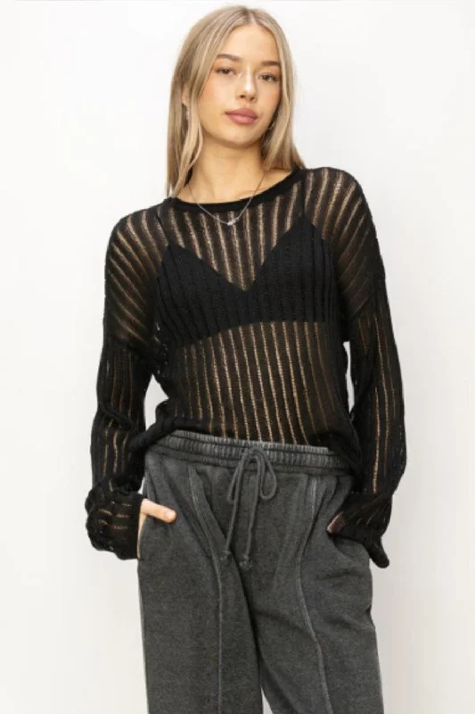 HYFVE Openwork Ribbed Long Sleeve Knit Top Modern Knit Blouse