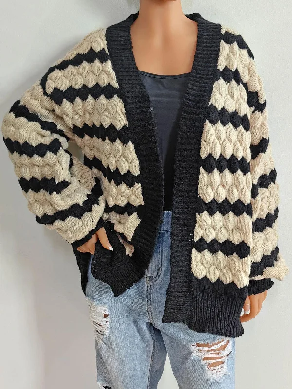 Striped Contrast Open Front Long Sleeve Cardigan Modern Contemporary chic Modern Contemporary chic