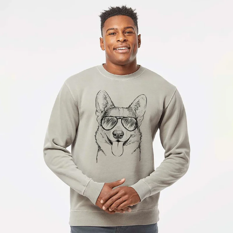 Aviator Loki the Corgi - Unisex Pigment Dyed Crew Sweatshirt Hoodie with Drop Shoulder Relaxed Streetwear Hoodie with Drop Shoulder Relaxed Streetwear