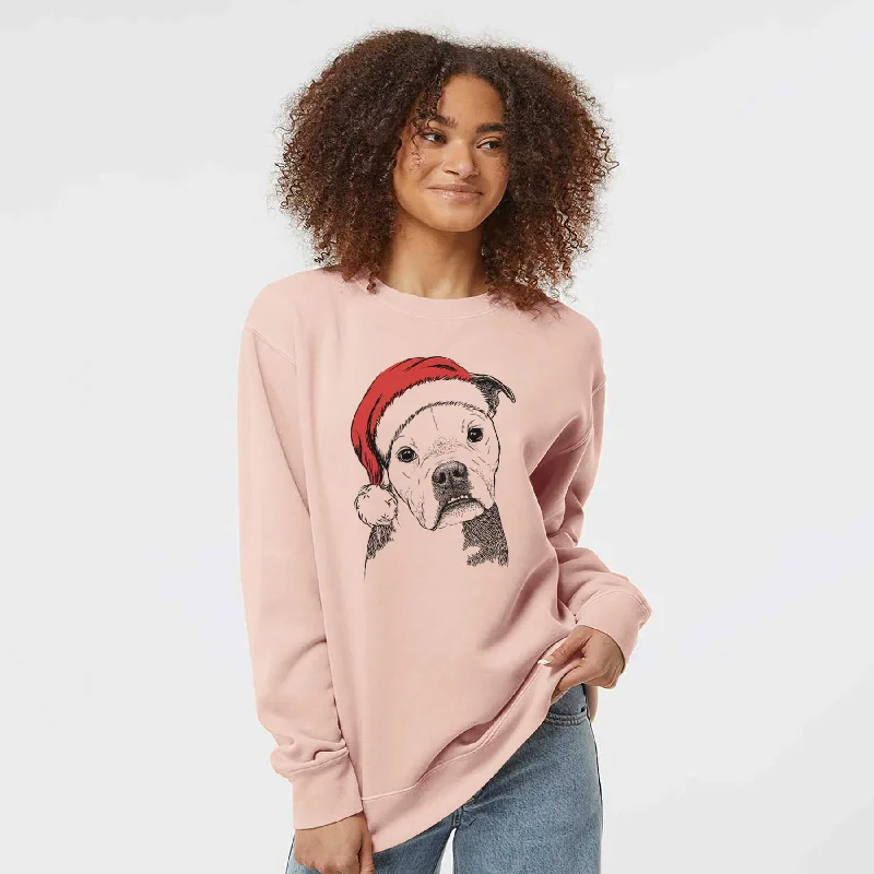 Santa Aggy the Olde English Bulldogge - Unisex Pigment Dyed Crew Sweatshirt Hoodie with Half-Zip Sporty Casual Hoodie with Half-Zip Sporty Casual