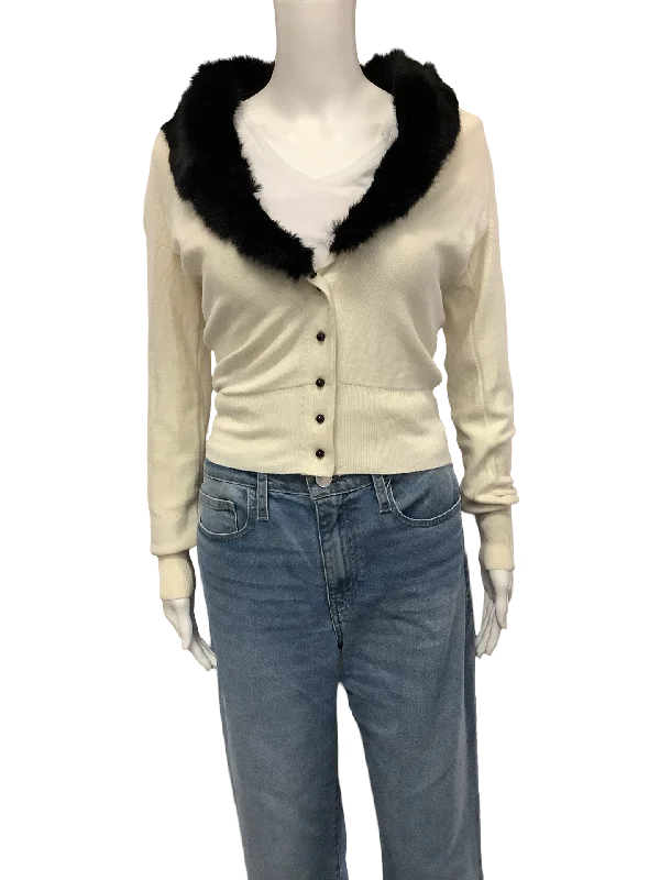 Tracey Reese Cardigan Faux Fur Collar Size: S Asymmetrical,ymmetric Pencil Cardigan Asymmetrical,ymmetric Pencil Cardigan