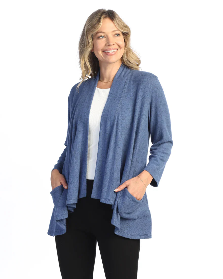 Vp4 Blue Cardigan 2 Pocket Span Brushed Hacci Transparent Opaque Sheer Transparent Opaque Sheer