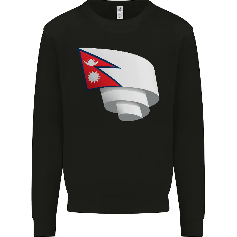 Curled Nepal Flag Nepalese Day Football Mens Sweatshirt Jumper Hoodie with Turtle Neck Cozy Winter Hoodie with Turtle Neck Cozy Winter