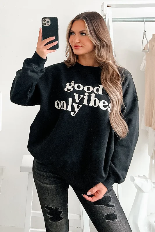 Sunshine State Of Mind Oversized Embroidered Sweatshirt (Black) Hoodie with Pocket Utility Practical Hoodie with Pocket Utility Practical