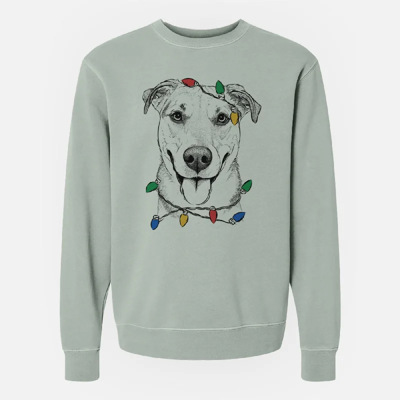 Christmas Lights Padre the Pitbull Mix - Unisex Pigment Dyed Crew Sweatshirt Hoodie with Hem Lace Feminine Delicate Hoodie with Hem Lace Feminine Delicate