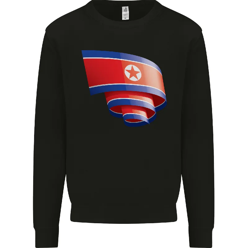 Curled North Korea Flag Korean Day Football Mens Sweatshirt Jumper Hoodie with Hem Detail Decorative Unique Hoodie with Hem Detail Decorative Unique