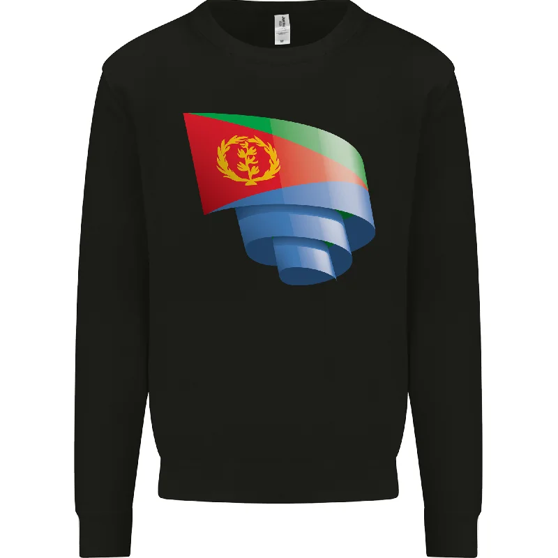 Curled Eritrean Flag Eritrea Flag Day Football Mens Sweatshirt Jumper Hoodie with Crew Neck Simple Timeless Hoodie with Crew Neck Simple Timeless