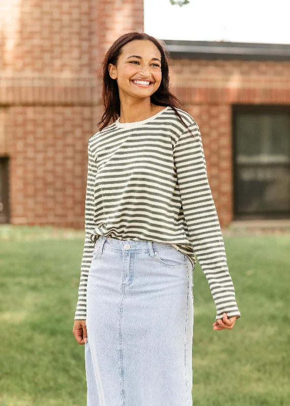 Striped Long Sleeve Knit Top - FINAL SALE Beige Knit Top