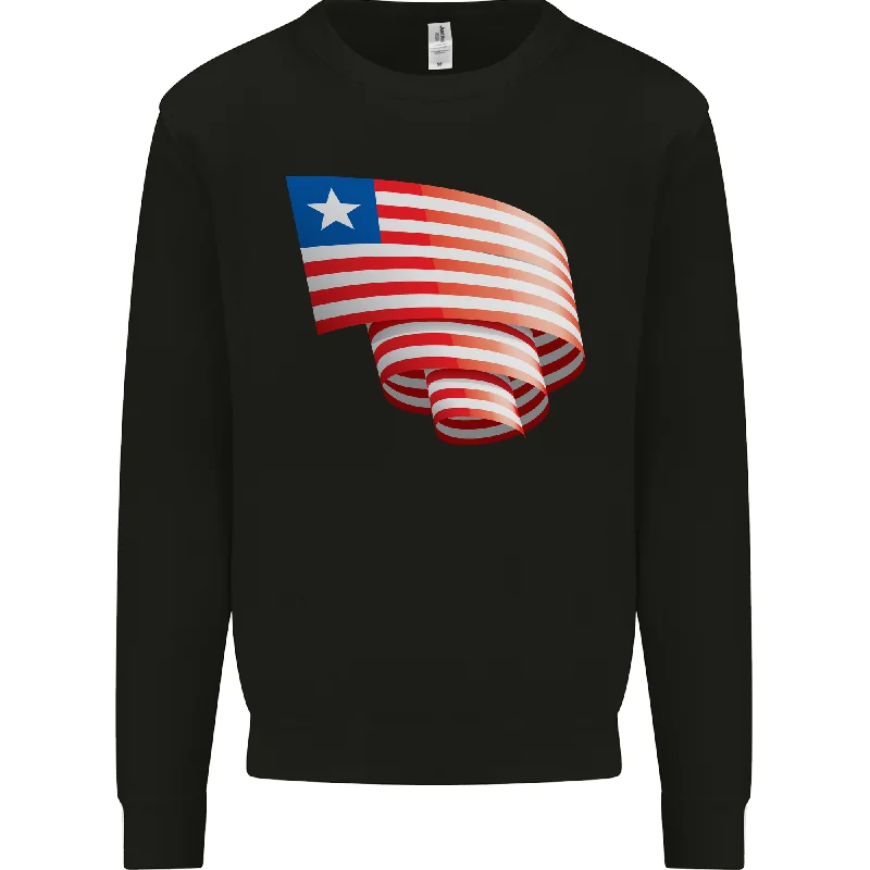 Curled Liberia Flag Liberian Day Football Mens Sweatshirt Jumper Hoodie with Full-Zip Functional Layering Hoodie with Full-Zip Functional Layering