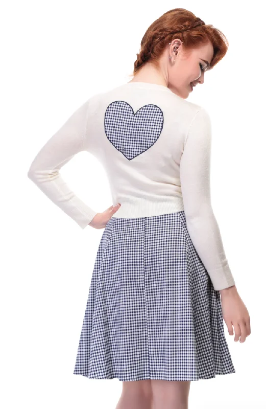 Jes Navy Gingham Cardigan Heart Toggled Drawstring Belted Toggled Drawstring Belted