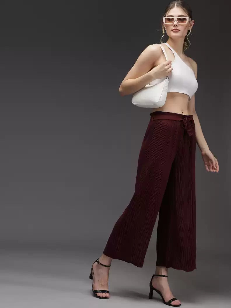 TANDUL  Regular Fit Women Maroon Georgette Trousers Trousers fashionable trendy Trousers fashionable trendy