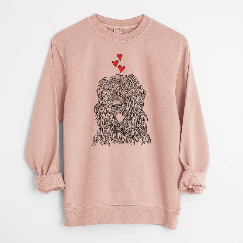 Valentine Darryl the Black Russian Terrier - Unisex Pigment Dyed Crew Sweatshirt Hoodie with Snap Buttons Easy Quick Hoodie with Snap Buttons Easy Quick