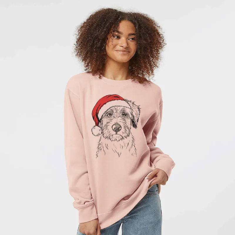 Santa Marek the Bernedoodle - Unisex Pigment Dyed Crew Sweatshirt Hoodie with High-Low Hem Asymmetrical Trendy Hoodie with High-Low Hem Asymmetrical Trendy