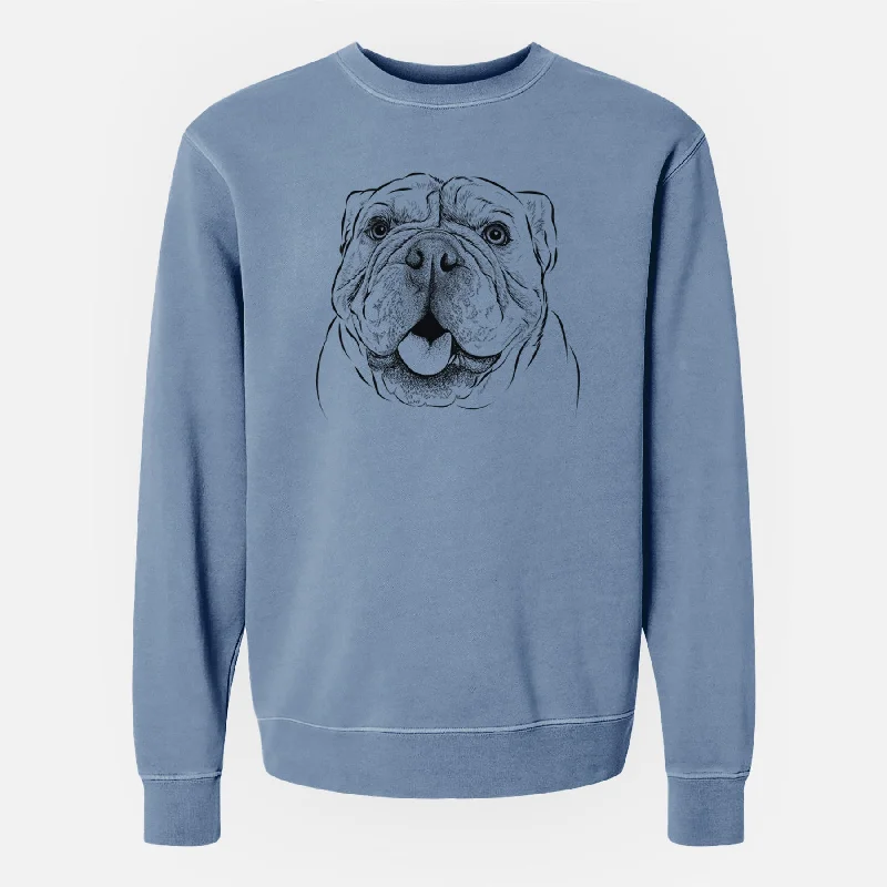 Bare Louie the English Bulldog - Unisex Pigment Dyed Crew Sweatshirt Hoodie with Longline Fit Extended Stylish Hoodie with Longline Fit Extended Stylish