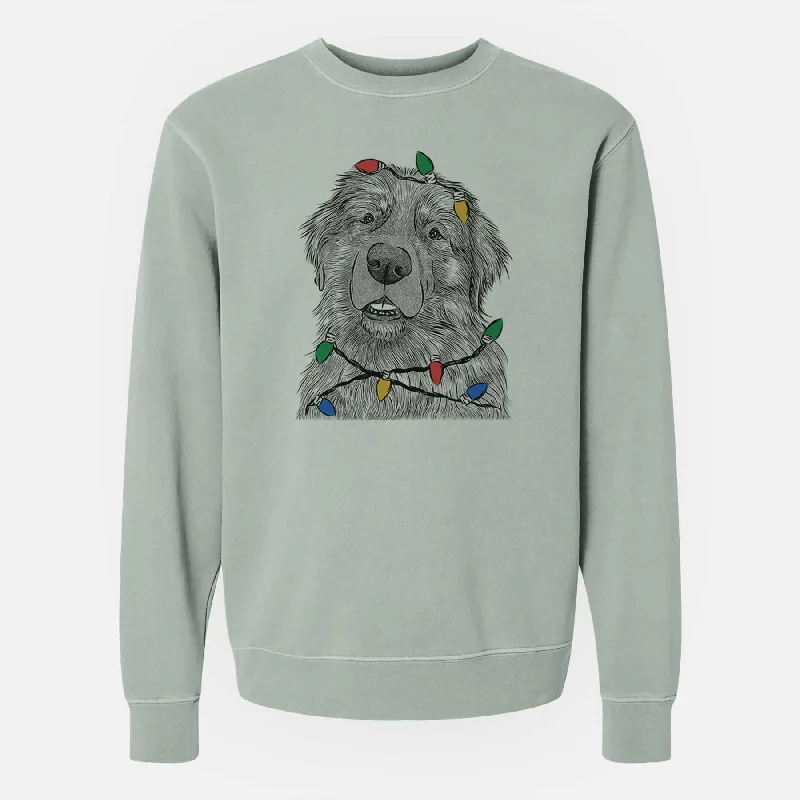 Christmas Lights Ralph the Leonberger - Unisex Pigment Dyed Crew Sweatshirt Hoodie with Tie-Dye Psychedelic Retro Hoodie with Tie-Dye Psychedelic Retro