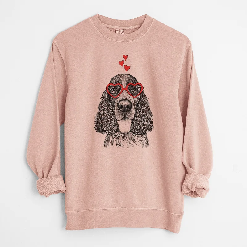 Valentine Duke the English Springer Spaniel - Unisex Pigment Dyed Crew Sweatshirt Hoodie with Drop Shoulder Relaxed Streetwear Hoodie with Drop Shoulder Relaxed Streetwear