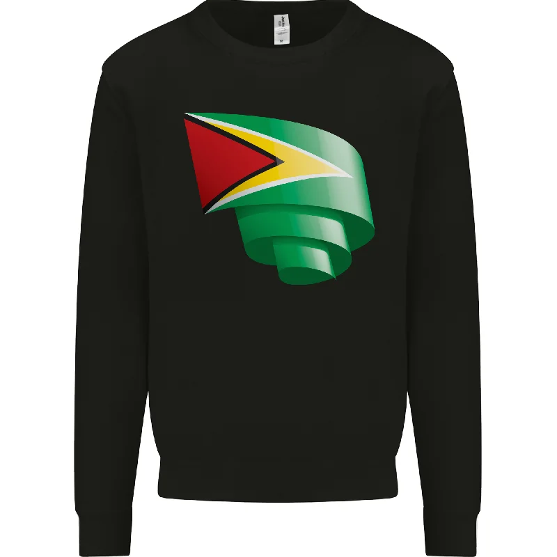 Curled Guyana Flag Guyanese Day Football Mens Sweatshirt Jumper Hoodie with Batwing Sleeves Loose Dramatic Hoodie with Batwing Sleeves Loose Dramatic