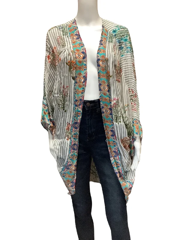 Tolani Women's Cardigan Silk Floral Print Size: OS Transparent Opaque Sheer Transparent Opaque Sheer