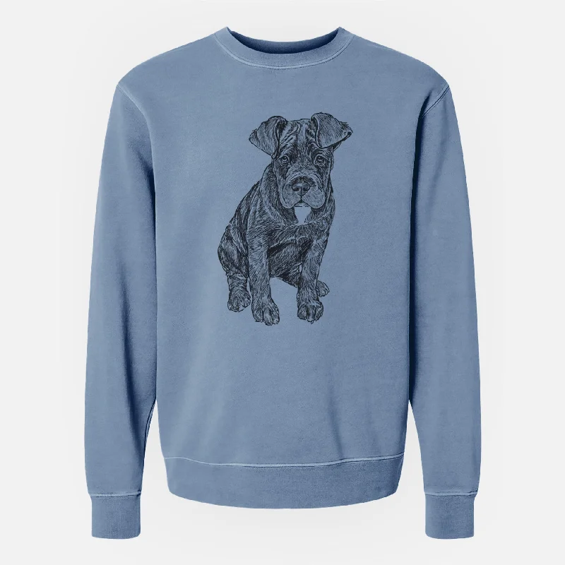 Doodled Kona the Cane Corso - Unisex Pigment Dyed Crew Sweatshirt Hoodie with Rhinestones Sparkly Elegant Hoodie with Rhinestones Sparkly Elegant