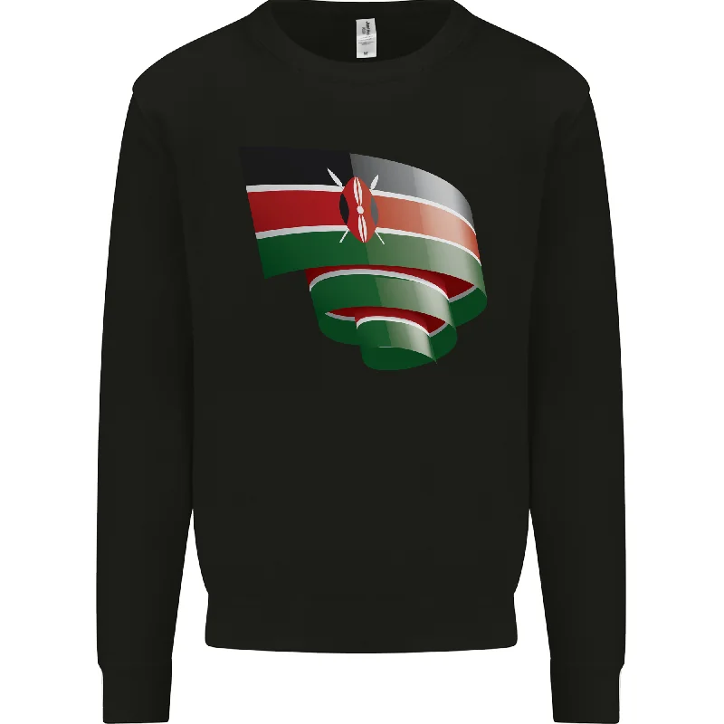 Curled Kenya Flag Kenyan Day Football Mens Sweatshirt Jumper Hoodie with Pastel Soft Subtle Hoodie with Pastel Soft Subtle