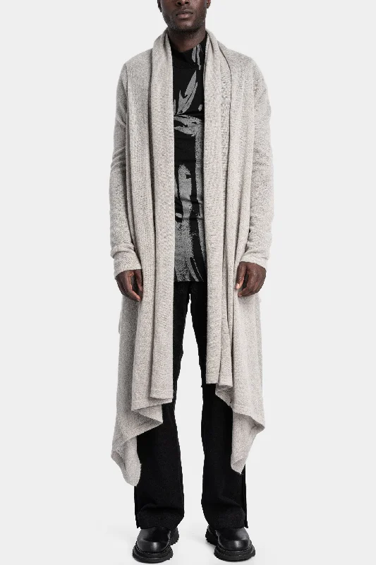 Long wool blend cardigan, Plaster Zippered Front Buttoned Front Snap Front Zippered Front Buttoned Front Snap Front