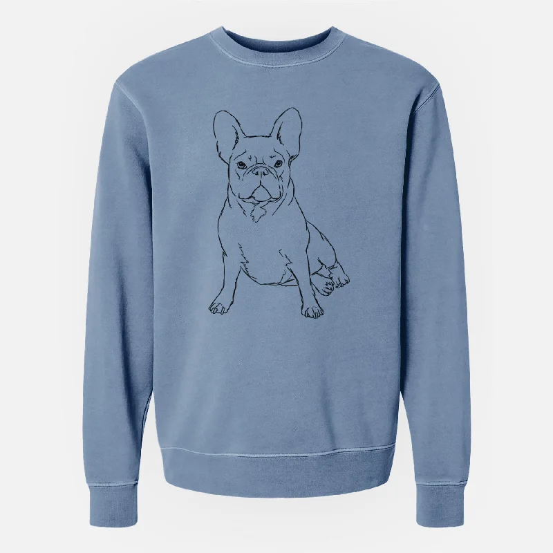 Doodled Violet the French Bulldog - Unisex Pigment Dyed Crew Sweatshirt Hoodie with Zipper Placket Modern Functional Hoodie with Zipper Placket Modern Functional