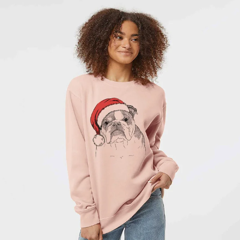 Santa Jack the English Bulldog - Unisex Pigment Dyed Crew Sweatshirt Hoodie Crop Top Short Trendy Hoodie Crop Top Short Trendy