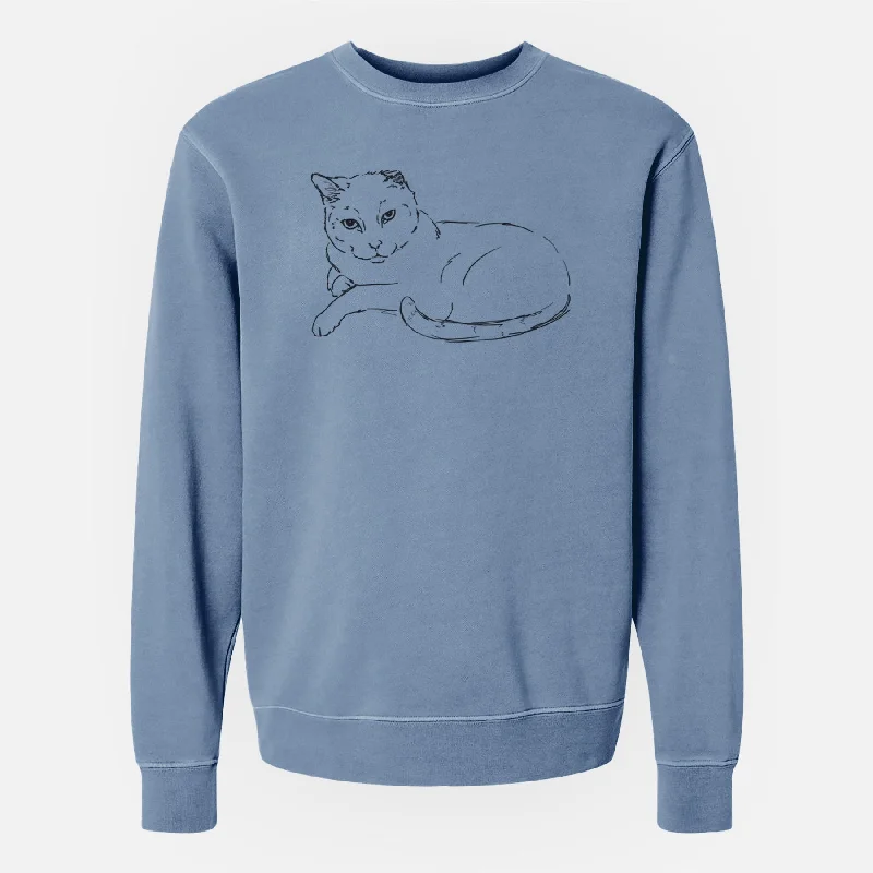 Doodled Spenser the Cat - Unisex Pigment Dyed Crew Sweatshirt Oversized Hoodie Comfort Casual Oversized Hoodie Comfort Casual