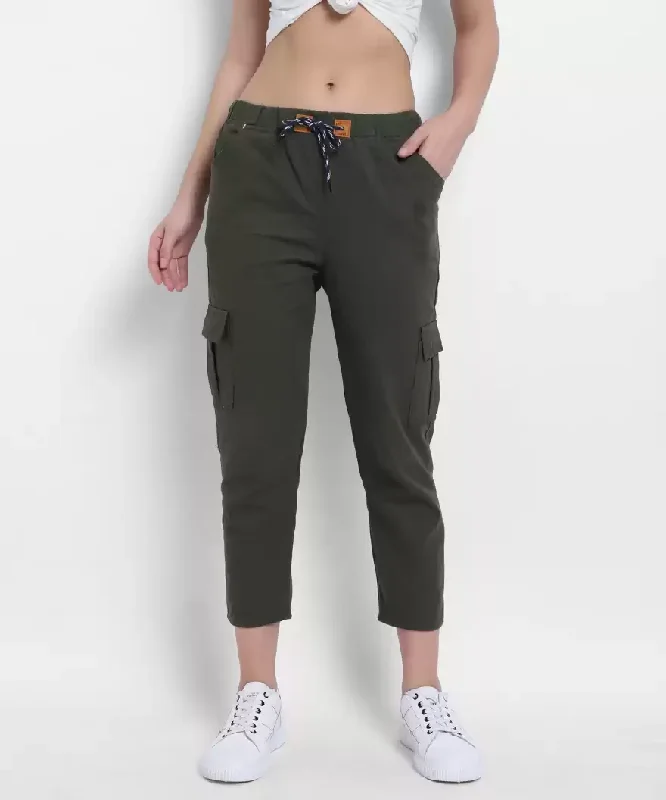 TANDUL  Regular Fit Women Green Cotton Blend Trousers Trousers Leather Faux Trousers Leather Faux