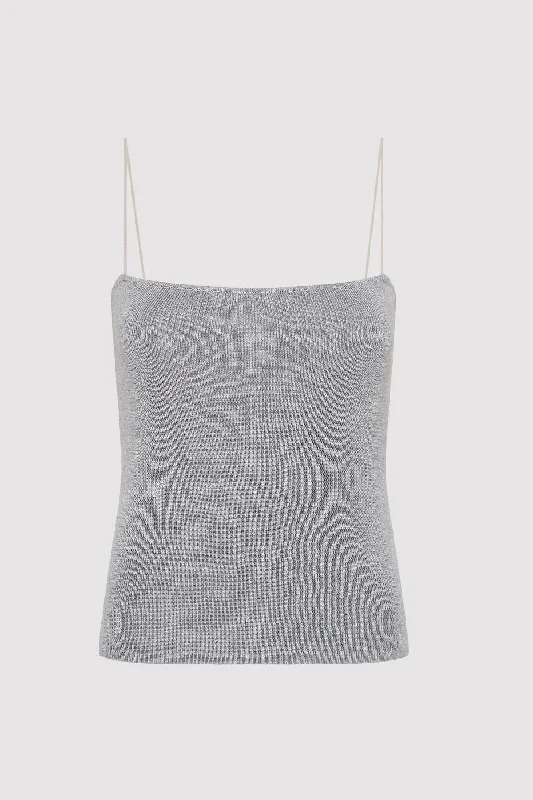 FINE STRAP KNIT TOP - GREY MARLE Dark Color Knit Blouse