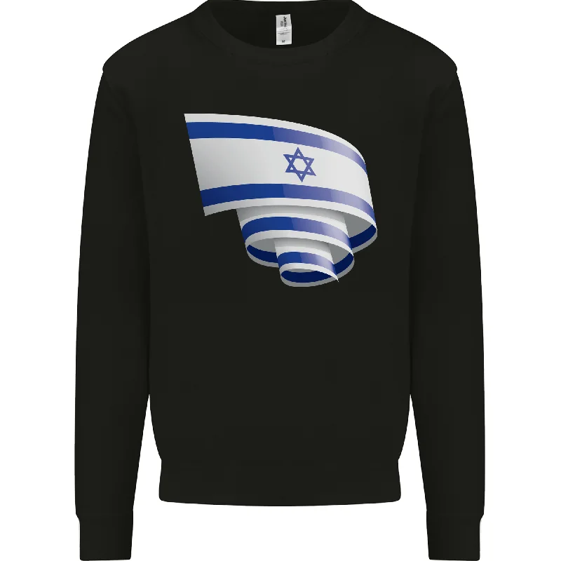 Curled Israel Flag Israeli Day Football Mens Sweatshirt Jumper Hoodie with Embroidery Detailed Premium Hoodie with Embroidery Detailed Premium