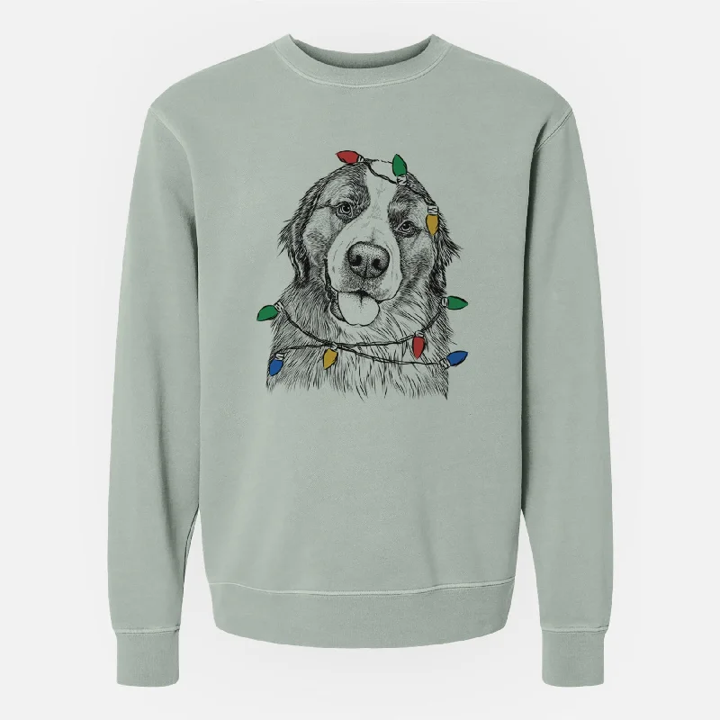 Christmas Lights Walter the Bernese Mountain Dog Mix - Unisex Pigment Dyed Crew Sweatshirt Hoodie with Thumb Holes Functional Cozy Hoodie with Thumb Holes Functional Cozy