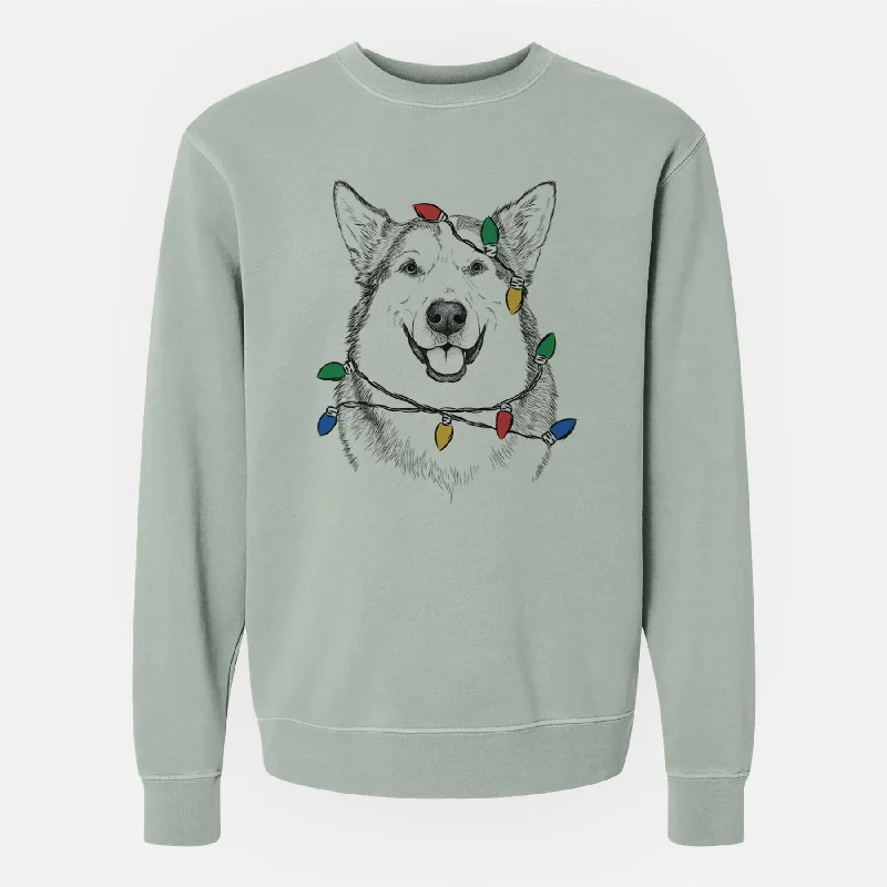 Christmas Lights Vader the Alaskan Malamute - Unisex Pigment Dyed Crew Sweatshirt Hoodie with Tied Waist Feminine Flattering Hoodie with Tied Waist Feminine Flattering