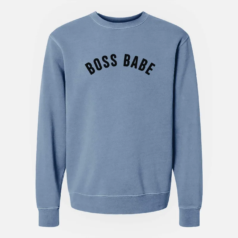 Boss Babe - Articulate Collection - Unisex Pigment Dyed Crew Sweatshirt Hoodie with Emblem Brand Identity Hoodie with Emblem Brand Identity