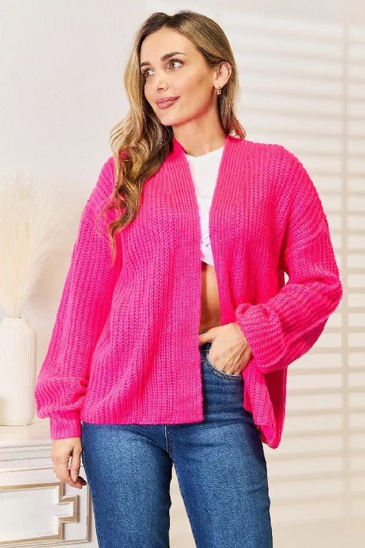 Woven Right Rib-Knit Open Front Drop Shoulder Cardigan Silk Blend Satin Velvet Silk Blend Satin Velvet