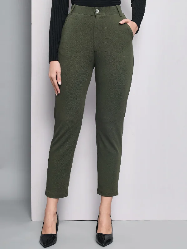 TANDUL  Women Regular Fit Green Lycra Blend Trousers Trousers Canvas Durable Trousers Canvas Durable