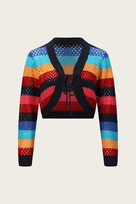 Openwork Color Block Tied Cardigan Tailored Straight A-Line Tailored Straight A-Line